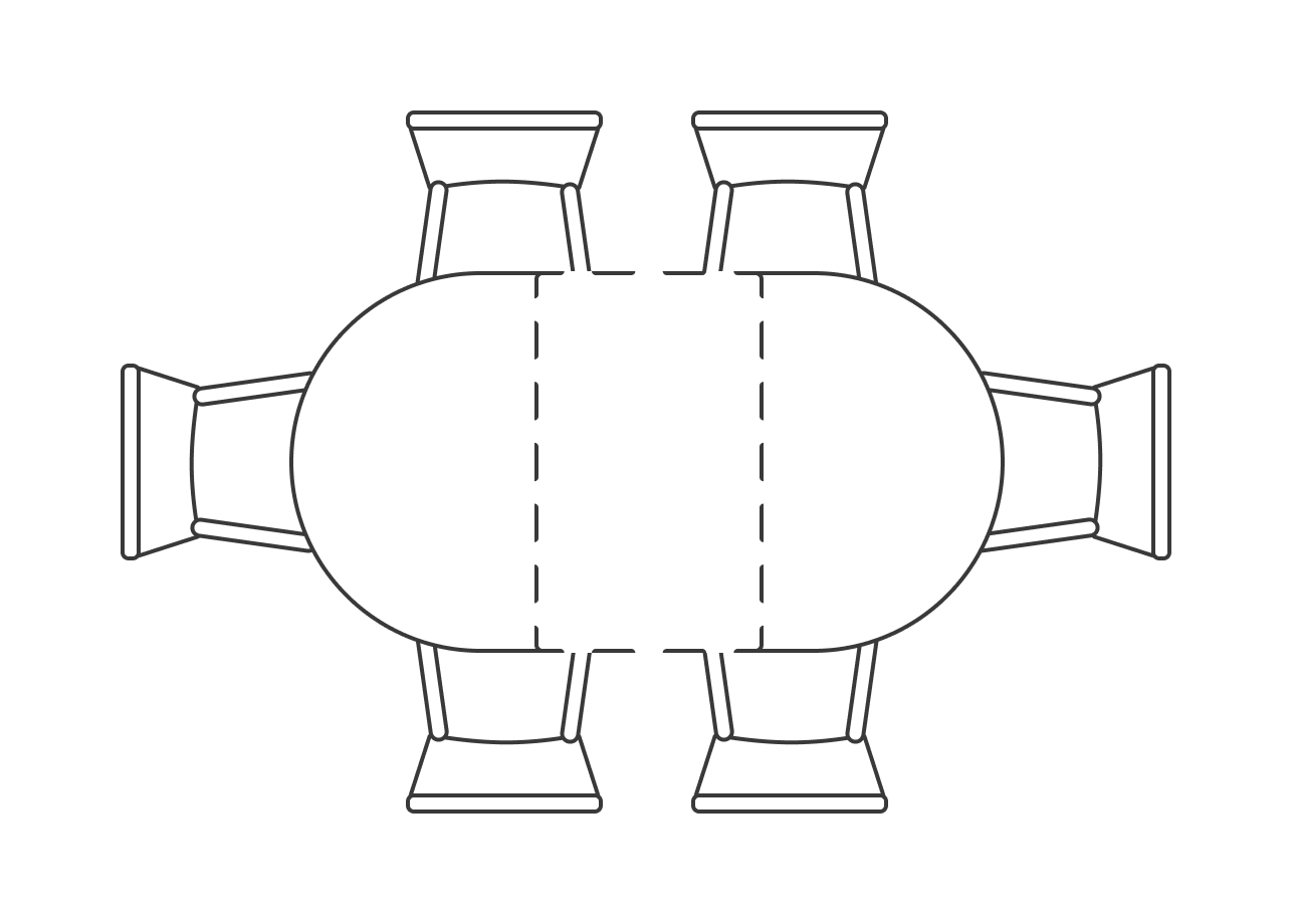 Овальный, раскладной, 6 мест, с торцевыми